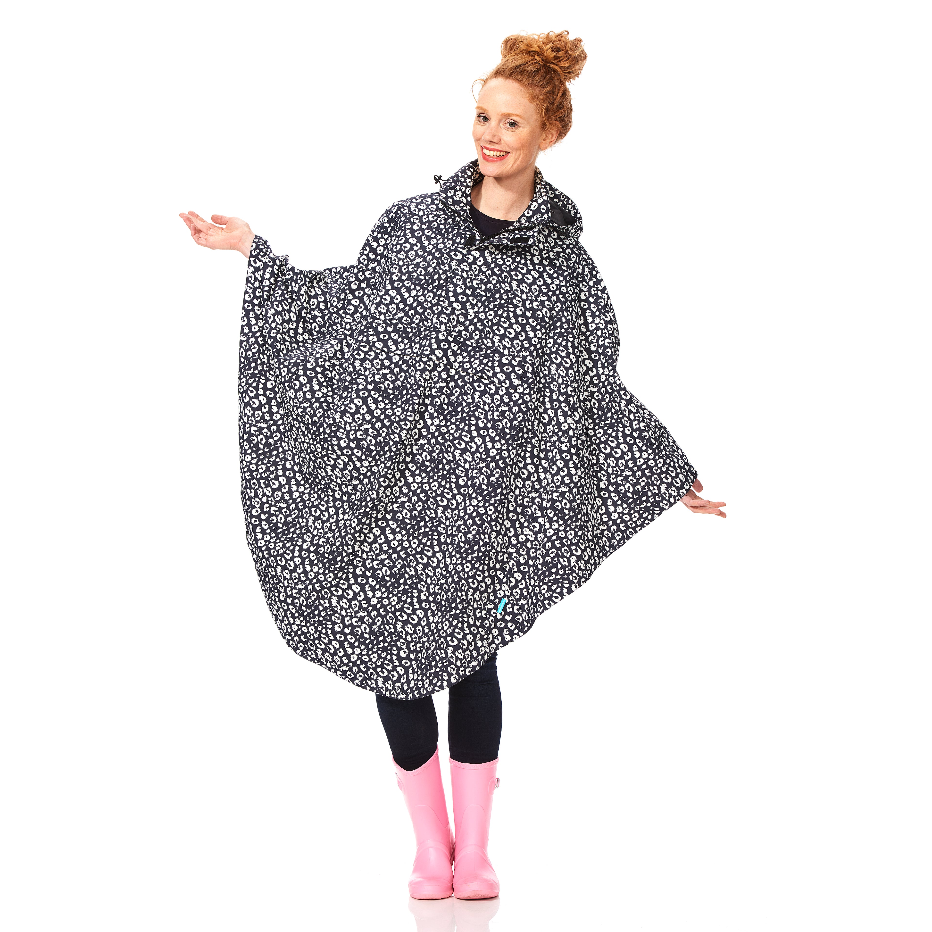 Happy Rainy Days Rain Cape Navy/ White