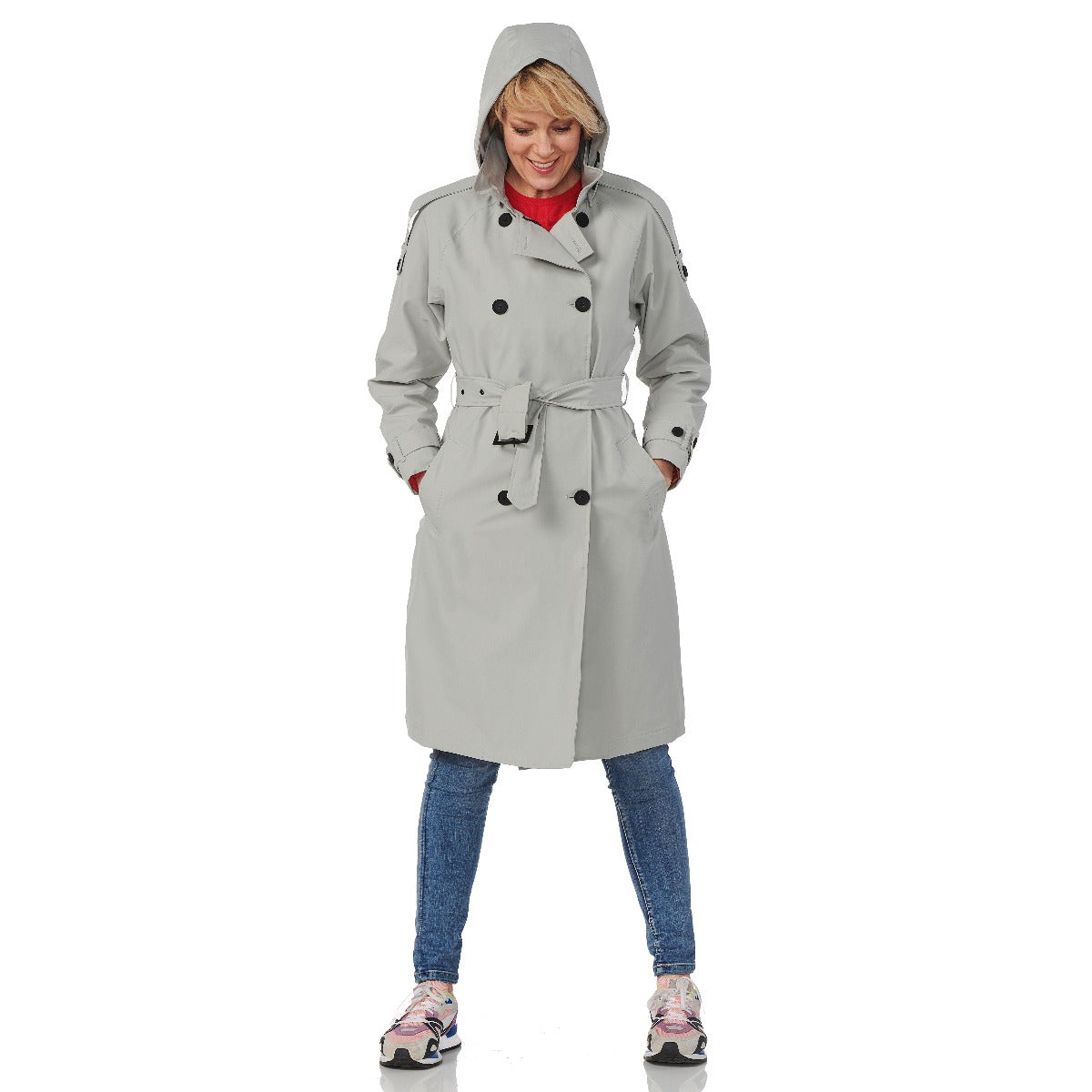 HappyRainyDays-Trenchcoat-Lang-Rits-Brooklyn-chalk-model capuchon