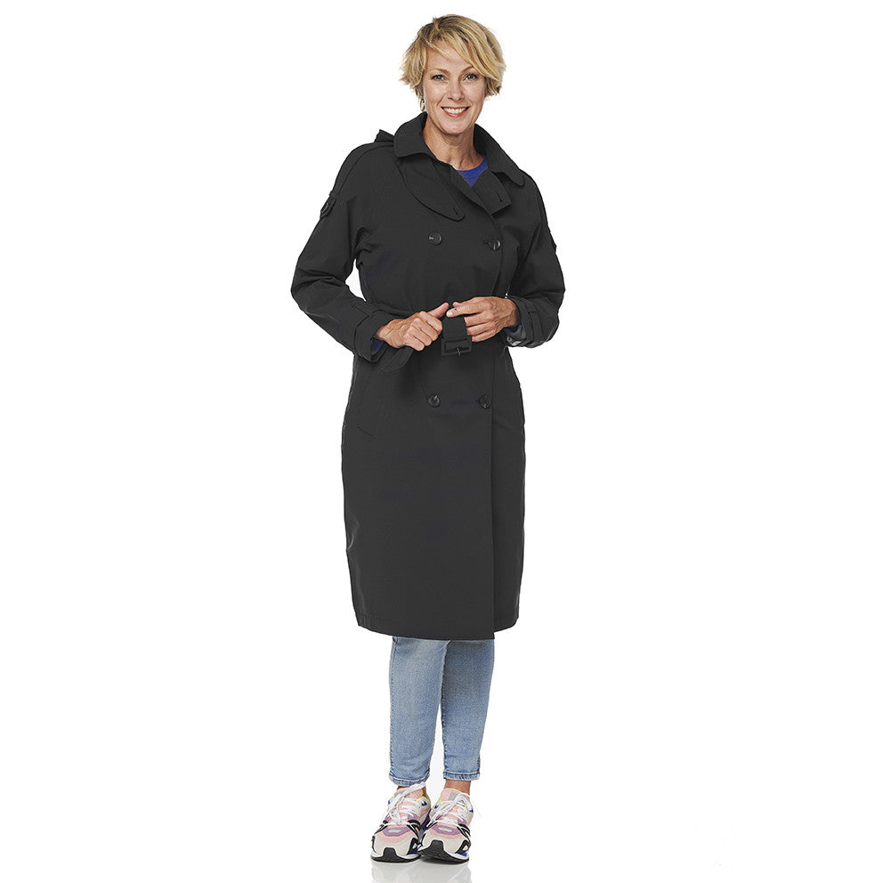 Happy Rainy Days Trench Coat Long Zipper Women Brooklyn Black