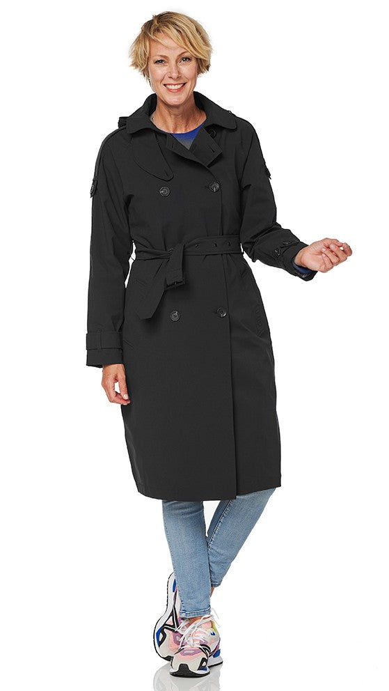 Happy Rainy Days Trenchcoat Langer Reißverschluss Damen Brooklyn Schwarz